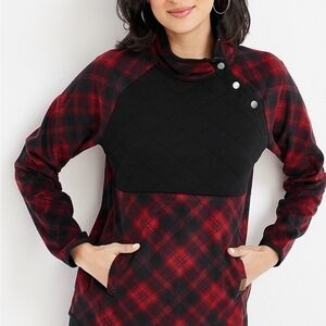 Maurices Red and Black Plaid Sweater